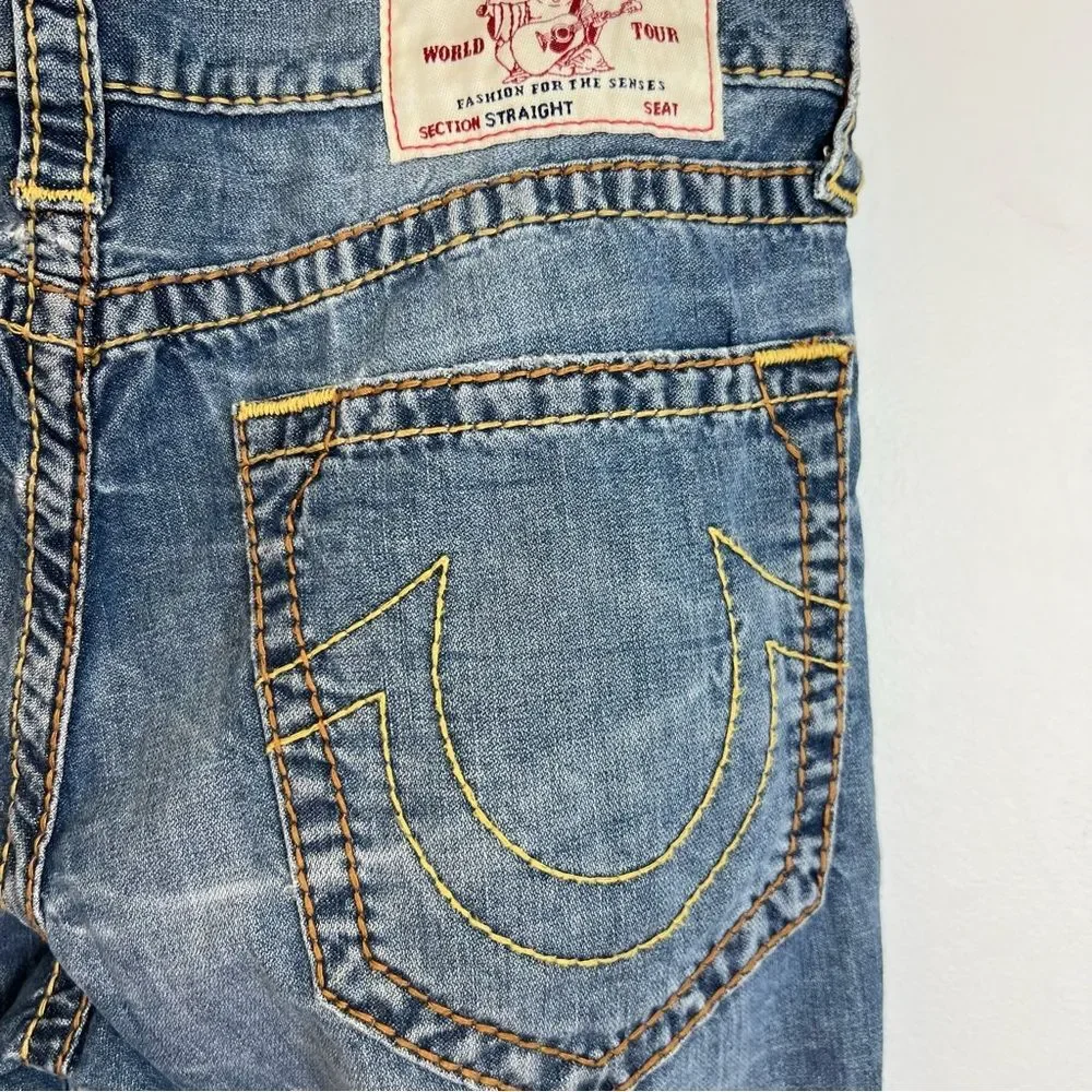 True Religion Men's Jeans Straight Old Multi Wheat BigT Distressed 101122 33x33